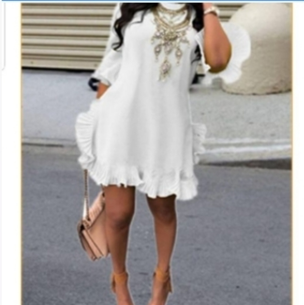 Ruffle Design white Blending Mini Dress never worn